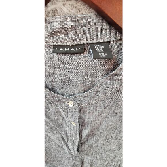 Tahari Dress Tunic A-line 100%‎ Linen Chambray Grey Medium Long Sleeve Sz XS 4 - Picture 2 of 2